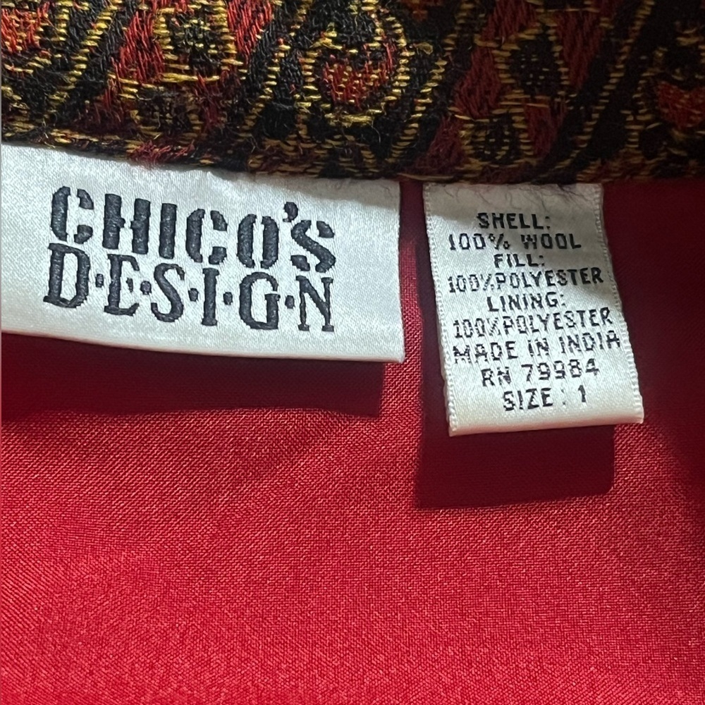 Chico’s Boho Tapestry Patchwork Wool Coat, 3/4 Le… - image 2